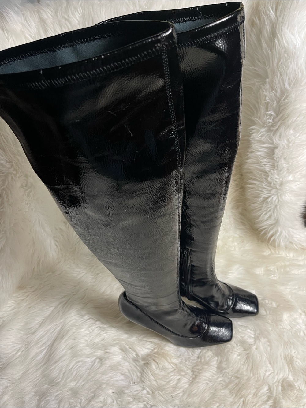 I.N.C Synthetic Black Patent Over-the-Knee heel Boots Square toe SZ10M
